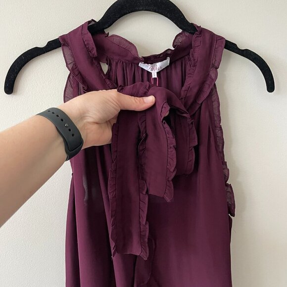 Parker Allie SILK Ruffles Tie Halter Neck Sleeveless Blouse Purple Small NEW - Picture 7 of 15